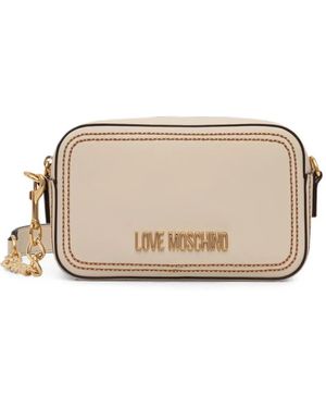 Love Moschino Logo-Lettering Contrast-Stitch Crossbody Bag - Natural