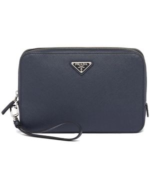 Prada Saffiano Leather Clutch Bag - Blue