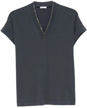 Brunello Cucinelli Camiseta Con Ribete Monili - Azul