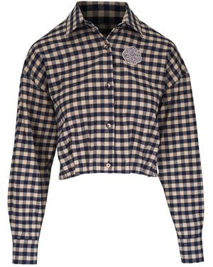 ODEEH Checked Appliqué Shirt - Black