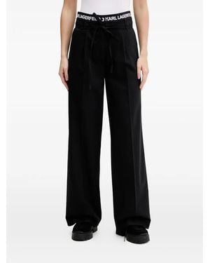 KARL LAGERFELD Logo-Waistband Tie-Fastening Trousers - Black