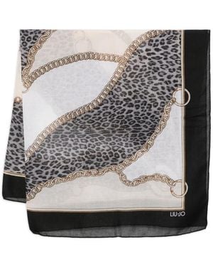 Liu Jo Chain-Print Leopard Scarf - Grey