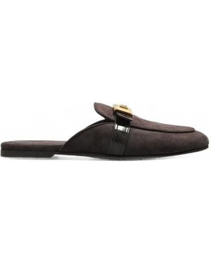 Dolce & Gabbana Logo-Plaque Suede Mules - Black