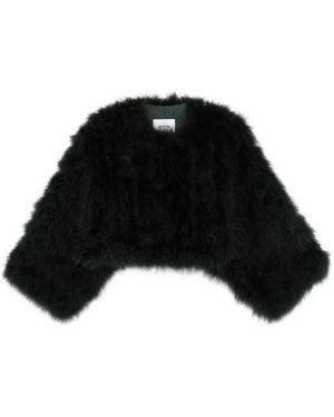 Yves Salomon Feather-Trim Cropped Jacket - Black