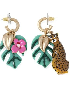 Lola Casademunt Leopard-Charm Leaf-Shaped Earrings - Metallic