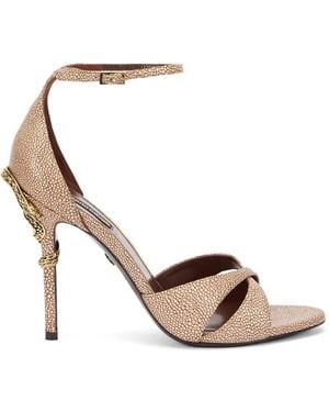 Roberto Cavalli Snake-Motif Stingray-Effect Heeled Sandals - White