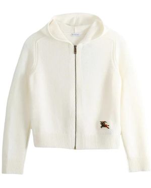 Burberry Logo-Patch Zip-Up Cardigan - White