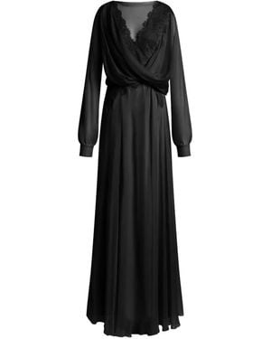 Alberta Ferretti Robe Longue Drapée À Finitions En Dentelle - Noir