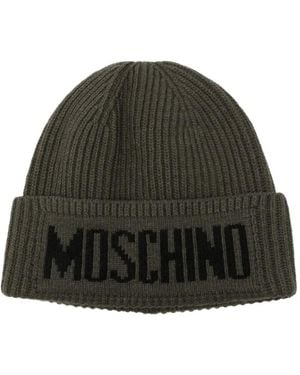 Moschino Logo-Intarsia Ribbed-Knit Beanie Hat - Green