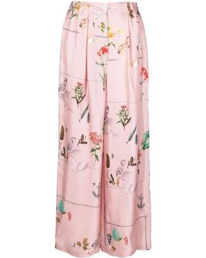 Lanvin Foliage-print Silk Palazzo Pants - Pink