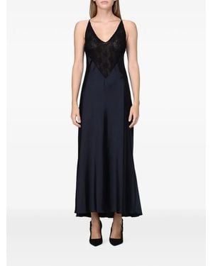 Hanita Lace-Panelled Satin Maxi Dress - Blue