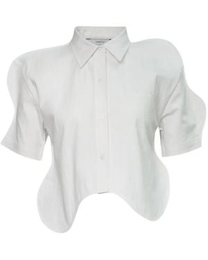 Pushbutton Wavy-Hem Short-Sleeve Shirt - White