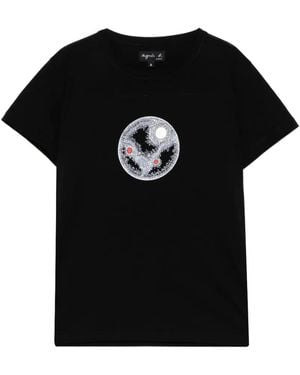 agnès b. Graphic-Print Round Neck T-Shirt - Black
