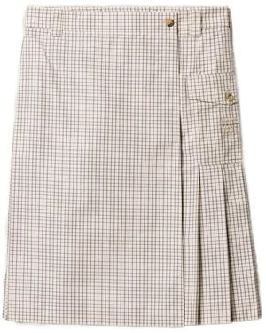 Miu Miu Checked Pleated Midi Skirt - White