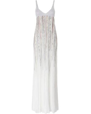 Missoni Sleeveless Flame-Effect Lamé Gown - White