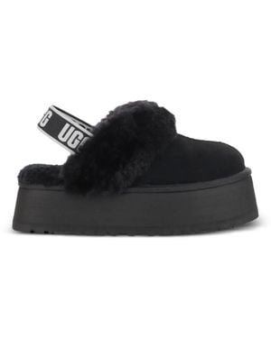 UGG Funkette Shearling-Trim Platform Sandals - Black