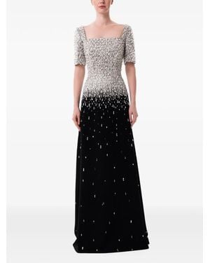 Dina Melwani Dégradé Crystal-Embellished Maxi Dress - White