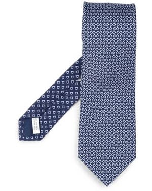 Ferragamo Gancini Square Print Silk Tie - Blue