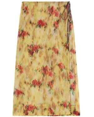 Ganni Organza Wrap Midi Skirt - Yellow