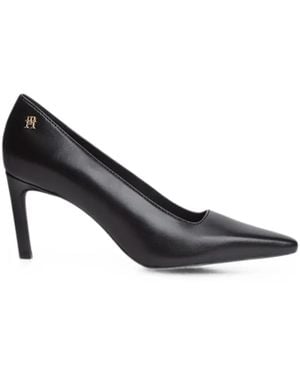Tommy Hilfiger Logo-Plaque Pointed-Toe Court Shoes - Black