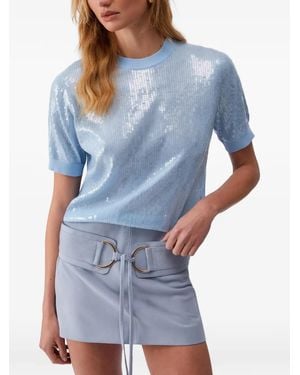 Liu Jo Sequin-Embelished Round-Neck Blouse - Blue