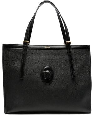 Versace Medusa-Plaque Leather Tote Bag - Black
