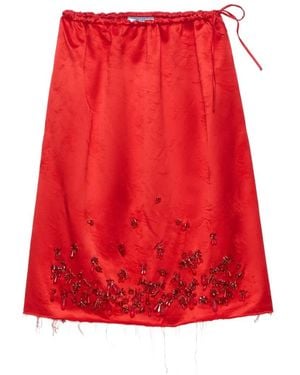 Prada Satin Skirt With Embroidery - Red