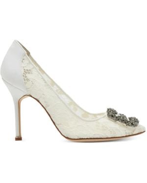 Manolo Blahnik Hangisi Lace Court Shoes - White