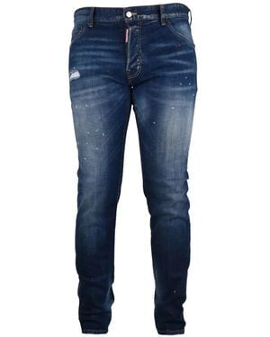 DSquared² Teddy Distressed Paint-Splatter Jeans - Blue