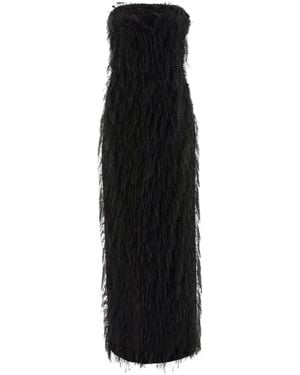 Ferragamo Long Tube Dress With Voluminous Fringe - Black