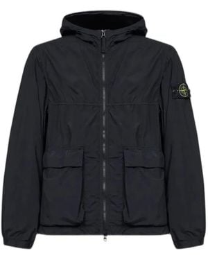 Stone Island Hooded Patch-Pocket Jacket - Black