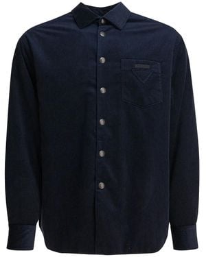 Prada Triangle-Logo Corduroy Shirt - Blue