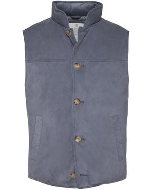 Brunello Cucinelli Suede Buttoned Vest - Blue
