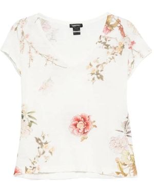 Avant Toi Floral-Print V-Neck T-Shirt - White