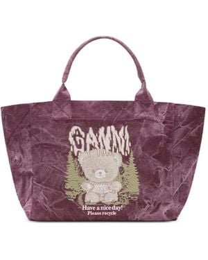 Ganni Borsa Tote Con Stampa Media - Viola