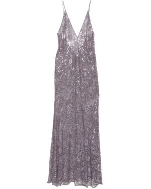 The New Arrivals Ilkyaz Ozel Sequin-Embellished V-Neck Maxi Dress - Purple