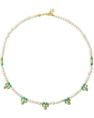 Ottoman Hands Collier De Perles Amelie Orné De Turquoises Et Perles - Métallisé