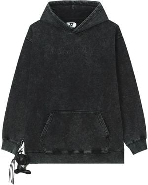 Izzue Acid-Wash Logo-Embroidered Hoodie - Black