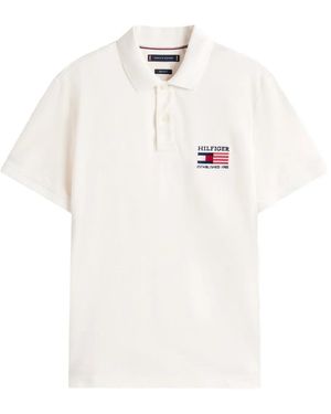 Tommy Hilfiger Logo-Flag Cotton-Blend Polo Shirt - White