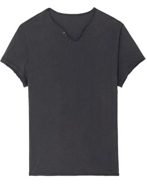 Zadig & Voltaire Tunisien Monastir T-Shirt Met Knoopsluiting En Grafische Print - Zwart