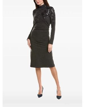 Brunello Cucinelli Robe Mi-Longue Brodée De Sequins À Fronces - Black