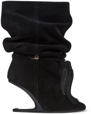 Balmain No Wedge Suede Leather Ankle Boots With Tassel - Black