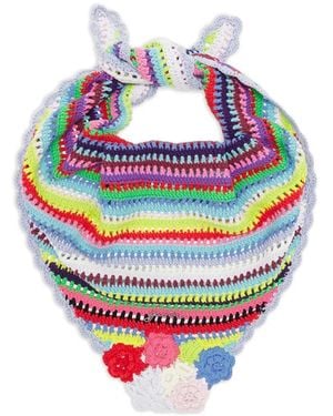 Ganni Striped Crochet-Knit Scarf - White
