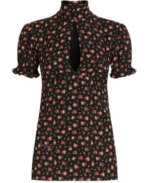 Dolce & Gabbana Stretch-Silk Rose Print Blouse - Black