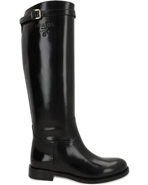 Prada Buckle-Strap Boots - Black