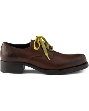 Prada Antiqued-Leather Lace-Up Shoes - Brown