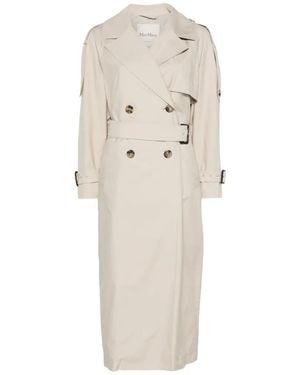 Max Mara Long Double-Breasted Trench Coat - White