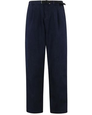 White Sand Pleated-Front Cotton Trousers - Blue