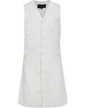 Comme des Garçons Lace-Detail Sleeveless Cotton Coat - White