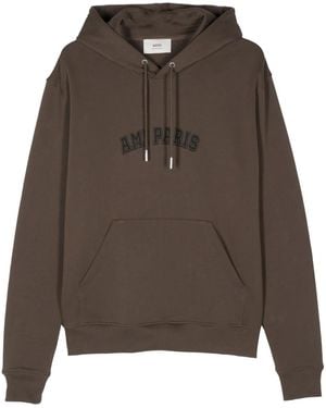 Ami Paris Logo-Embroidered Hoodie - Brown